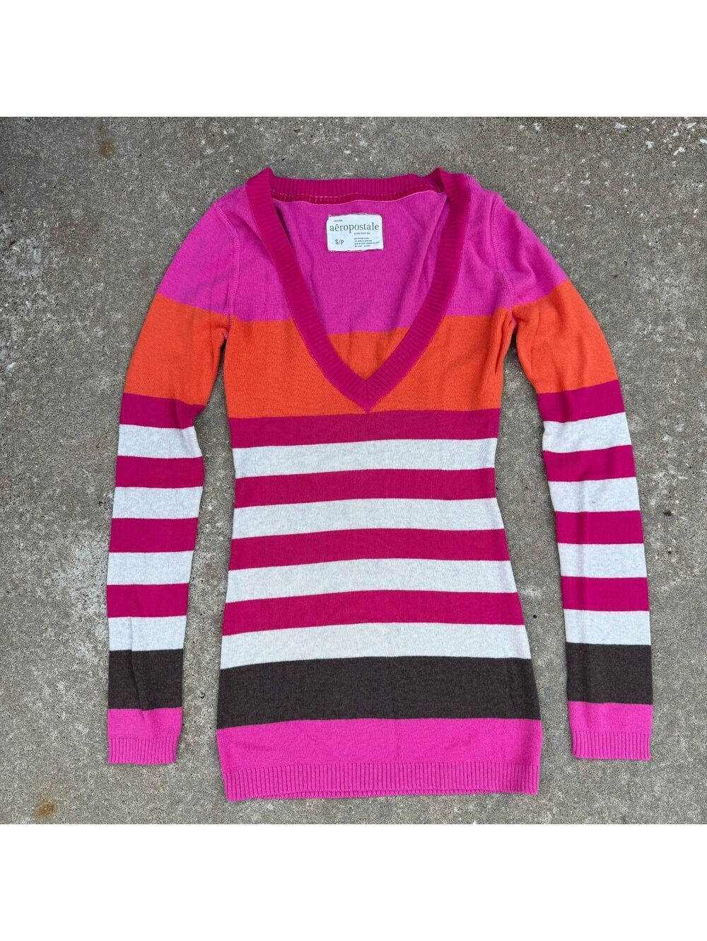 Y2K Aeropostale Striped V-Neck Women's Sweater